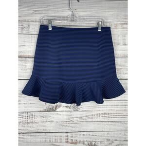 BCBGeneration Curved Ruffle-Hem Mini Skirt NEW 10 Blue Striped Preppy Academia